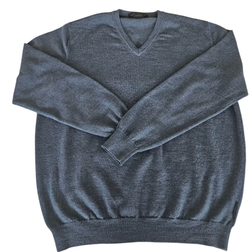 Valentino Jeans Men's Blue V-Neck Sweater Merino Wool - Picture 4 of 11